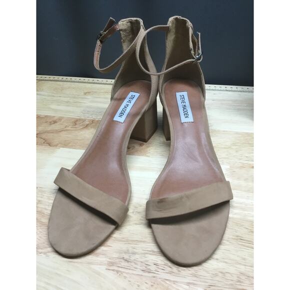 Steve Madden Irenee Sandal Women's 9M Tan Nubuck Leather Block Heel Open Toe - Picture 1 of 7